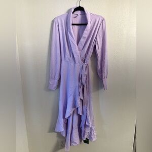 Halara Lavender Wrap Midi Dress Ruffle Hem Long Sleeve Size M NWT